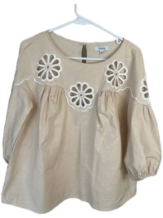 Fate Tops - Fate Peach Floral Cutout Linen Blend Flowy Fairy Peasant Blouse